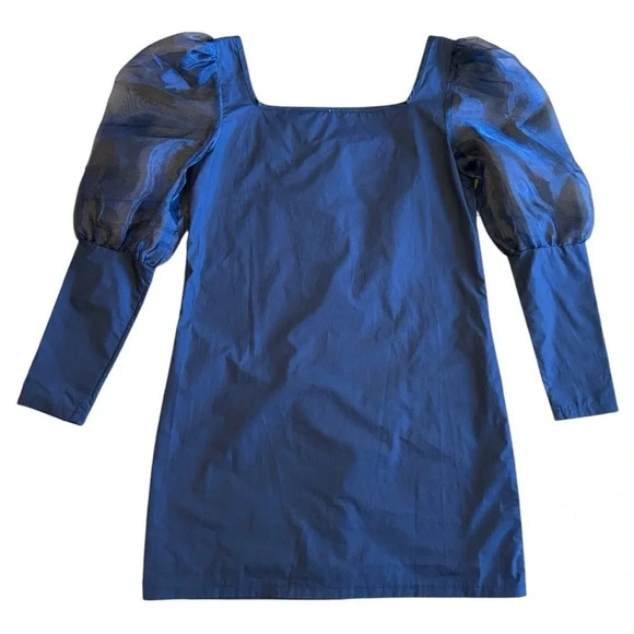 The Shirt Rochelle Behrens Balloon Sleeve Button Tunic Black Mini Dress Size S - Picture 3 of 6